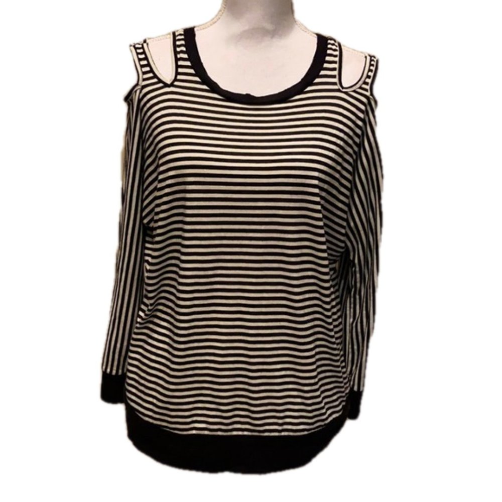 n:Philanthropy Top Striped Slit Cold Shoulder Long Sleeve Tee